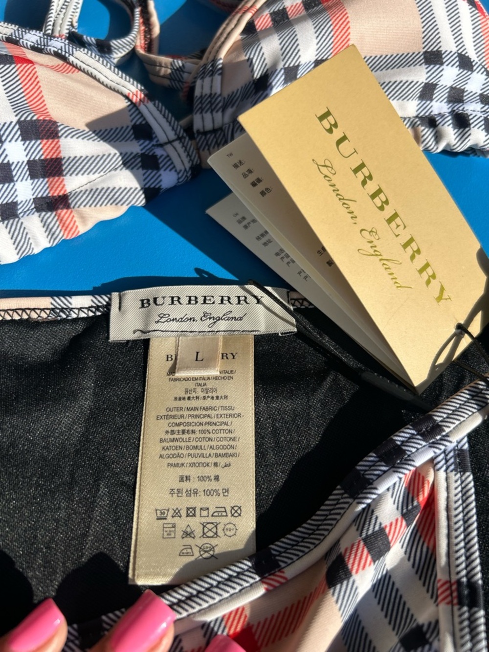 Burberry Plaid Bikini Set in Beige, Black and Red - Picture 2 of 3